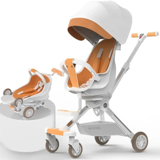 Baby-Kinderwagen mit vier Rädern, zusammenklappbar, zum Hinsetzen, hohe Sicht, tragbar, zwei